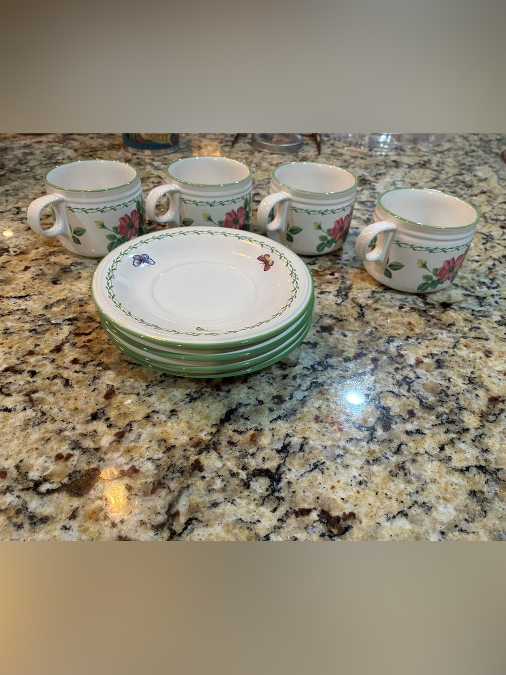 Set of 4 - Cups & Plates Vintage Ceramic Saucer Set Studio Nova GARDEN BLOOM